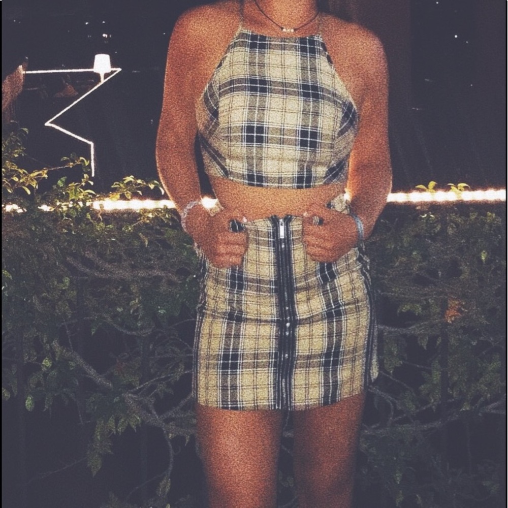Two Piece Set- Halter Crop Top w/ Mini Skirt